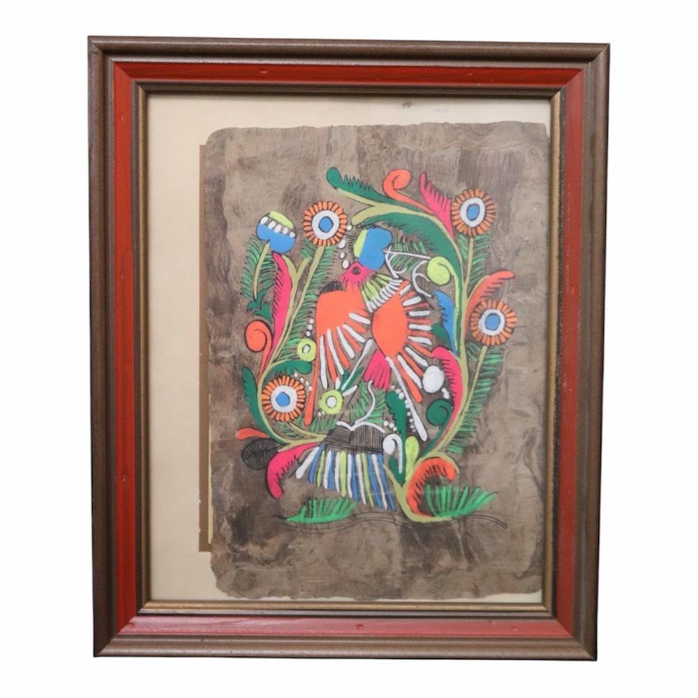 Hand-Painted Mexican Amate Folk Art on Bark Paper – Framed (16.5” x 13.5”)